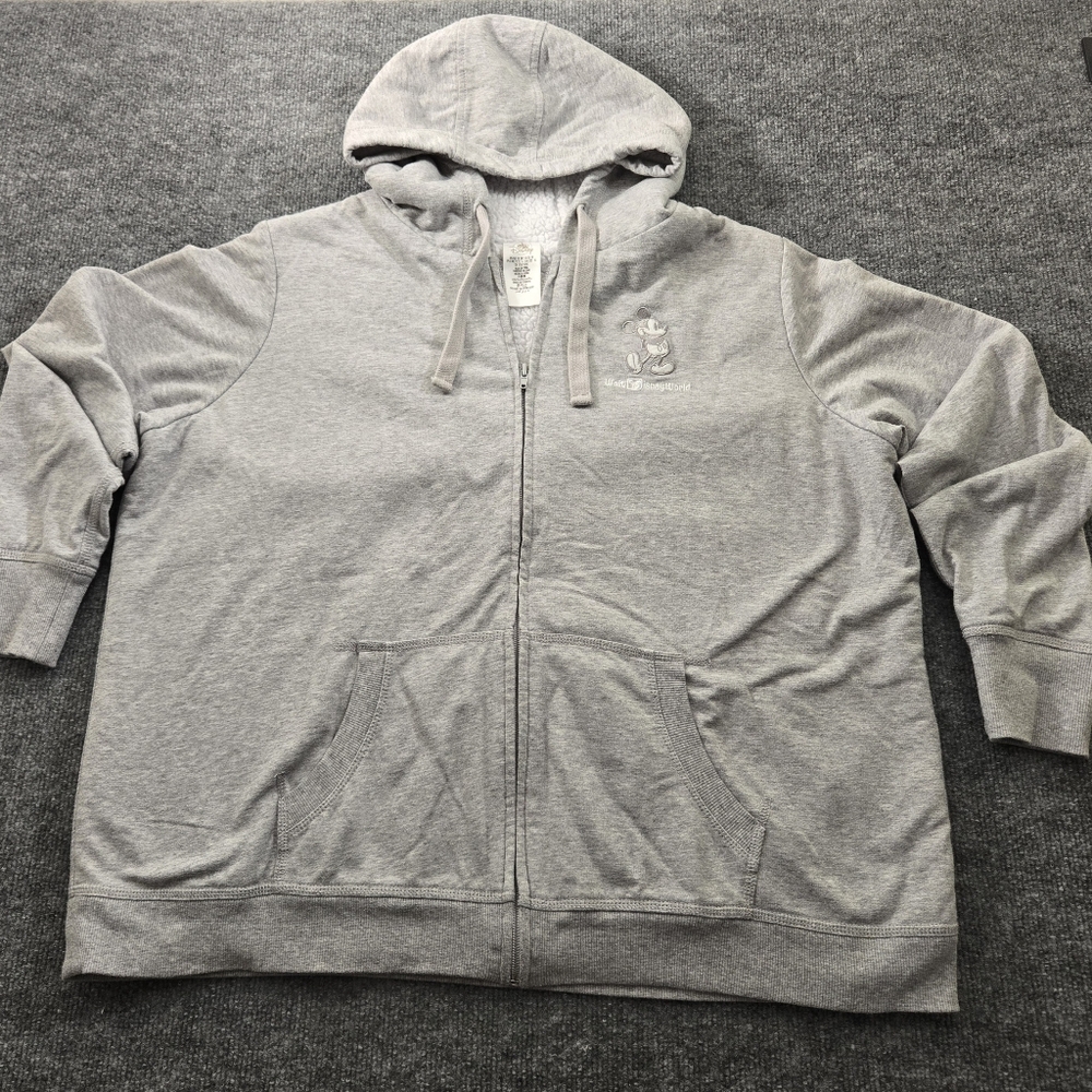 Walt Disney World Disneyland Mickey Sherpa Lined Zip-Up Hoodie Gray Size 1X